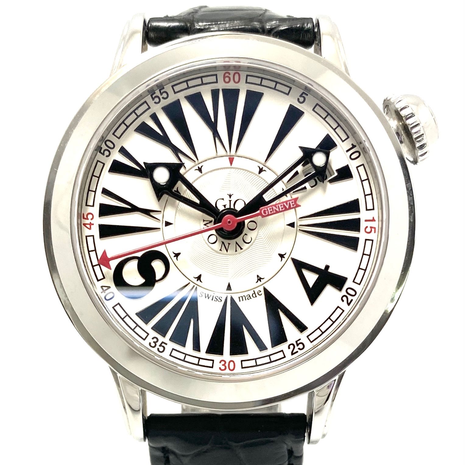 【美品・希少】腕時計 メンズ レディース ジオモナコ GIO MONACO ワンオーワン 101 THS sn0237 ETA2848 自動巻 白 デイト表示 革ベルト 生産終了モデル