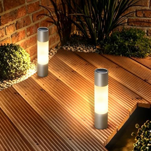 GWSOLAR スタイリッシュ ソーラーライト2個組~Smart Lighting機能追加 高さ3０?【アルミポール 本体色：シルバー】点灯色：ホワイト色・電球色スイッチで切替、直径7?/ IPX4・配線・電気工事不要,アルミアプローチポールライト、 国内発送