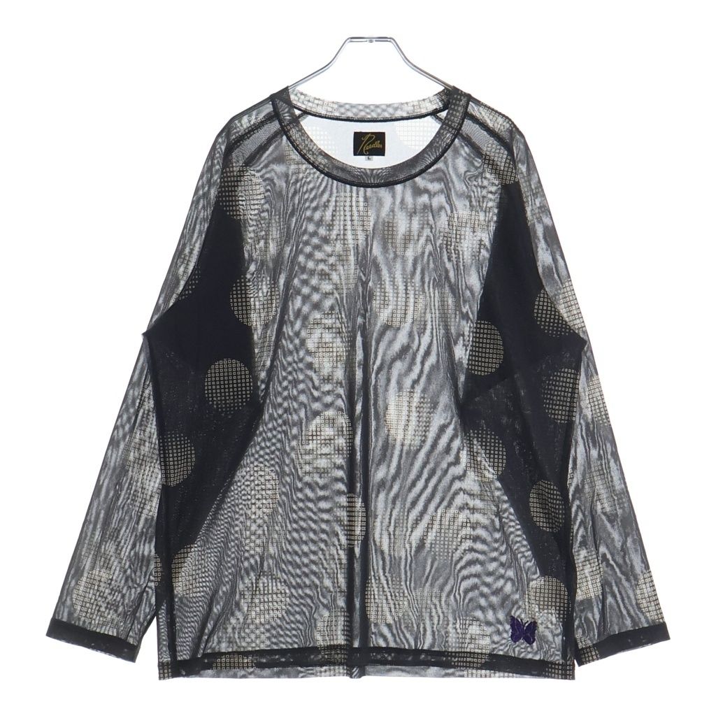 Needles (ニードルス) L/S U NECK TEE POLY MESH ドット柄 ポリメッシュ クルーネック長袖Tシャツ ロングスリーブカットソー グレー LQ259