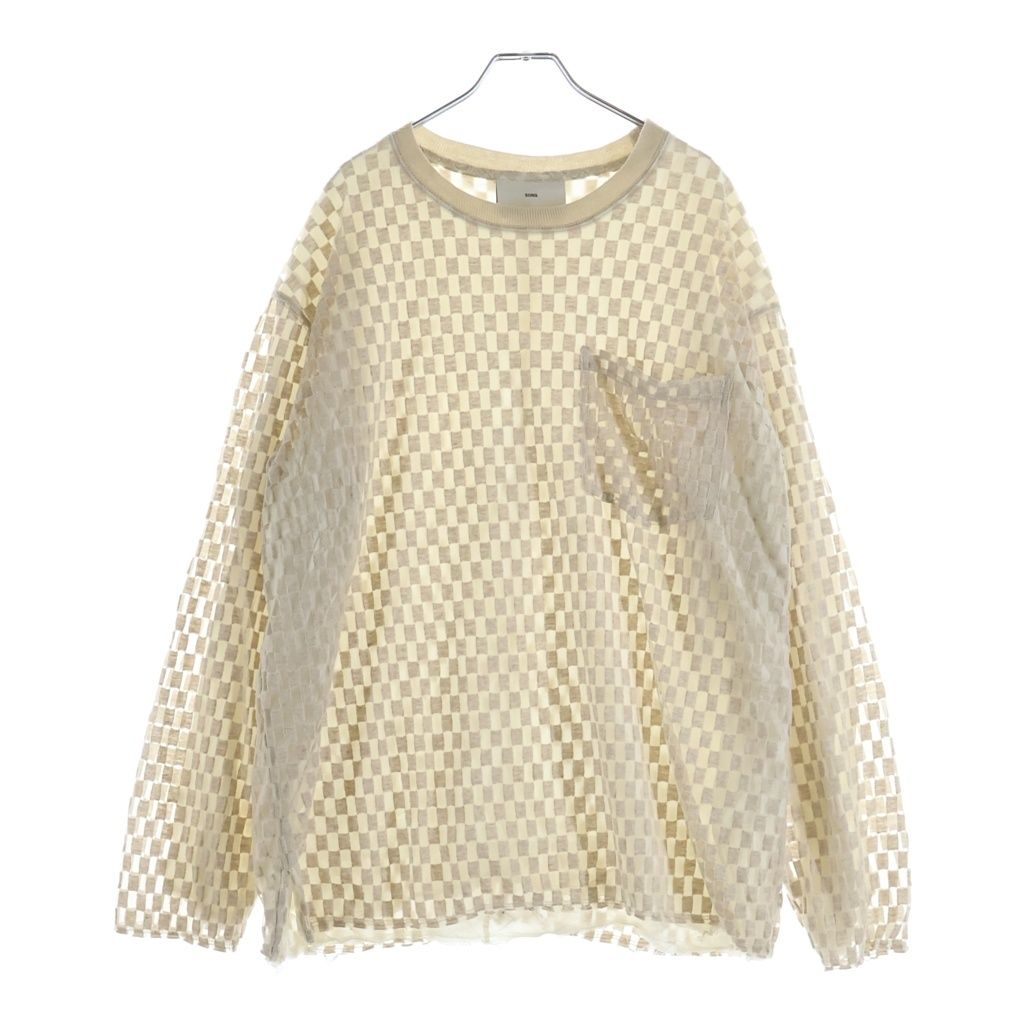 Song for the Mute (ソングフォーザミュート) 17SS シアー チェッカー ジャガード クルーネック長袖Tシャツ ロングスリーブカットソー アイボリー 23-14-0424-042
