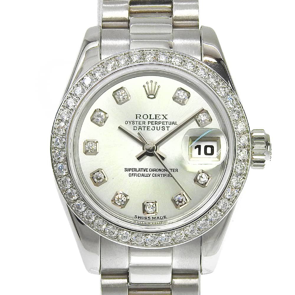 【本物保証】 保付 新品同様 ロレックス ROLEX デイトジャスト26 179136G K番 ベゼル 10Pダイヤ アイスブルー文字盤 Pt950 約128.2g OH済