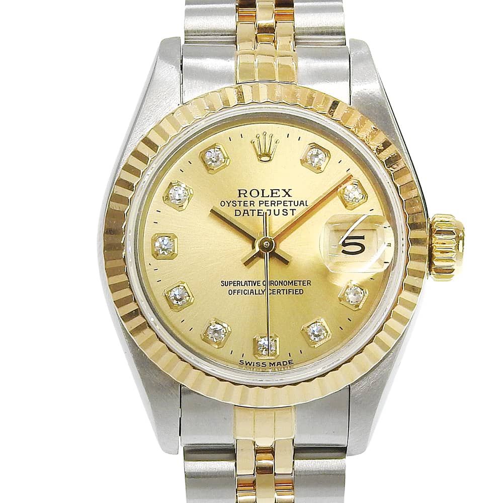 【本物保証】 新品同様 ロレックス ROLEX デイトジャスト コンビ 69173G L番 10Pダイヤ シャンパンゴールド文字盤 K18YG/SS 2026/04OH済