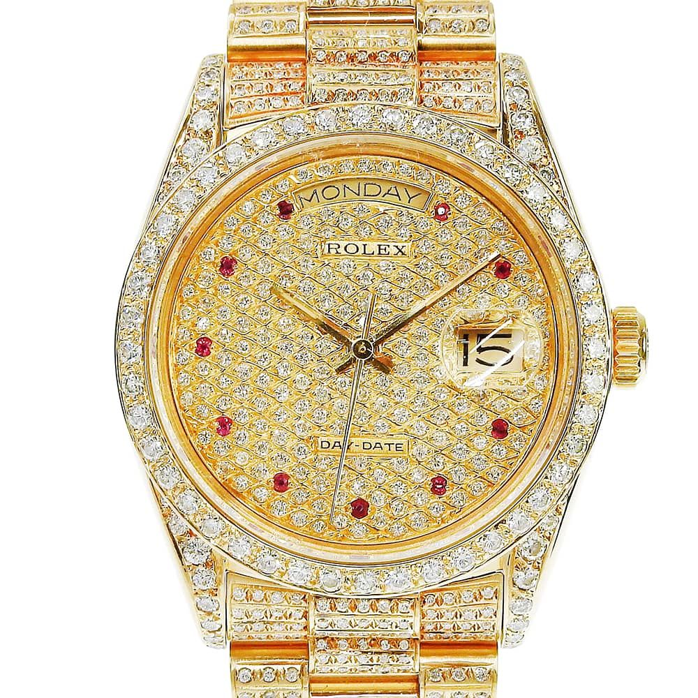 【本物保証】 新品同様 ロレックス ROLEX デイデイト 18038 97番台 金無垢 ベゼル/文字盤/ベルトアフターダイヤ K18YG 約136.4g 自動巻