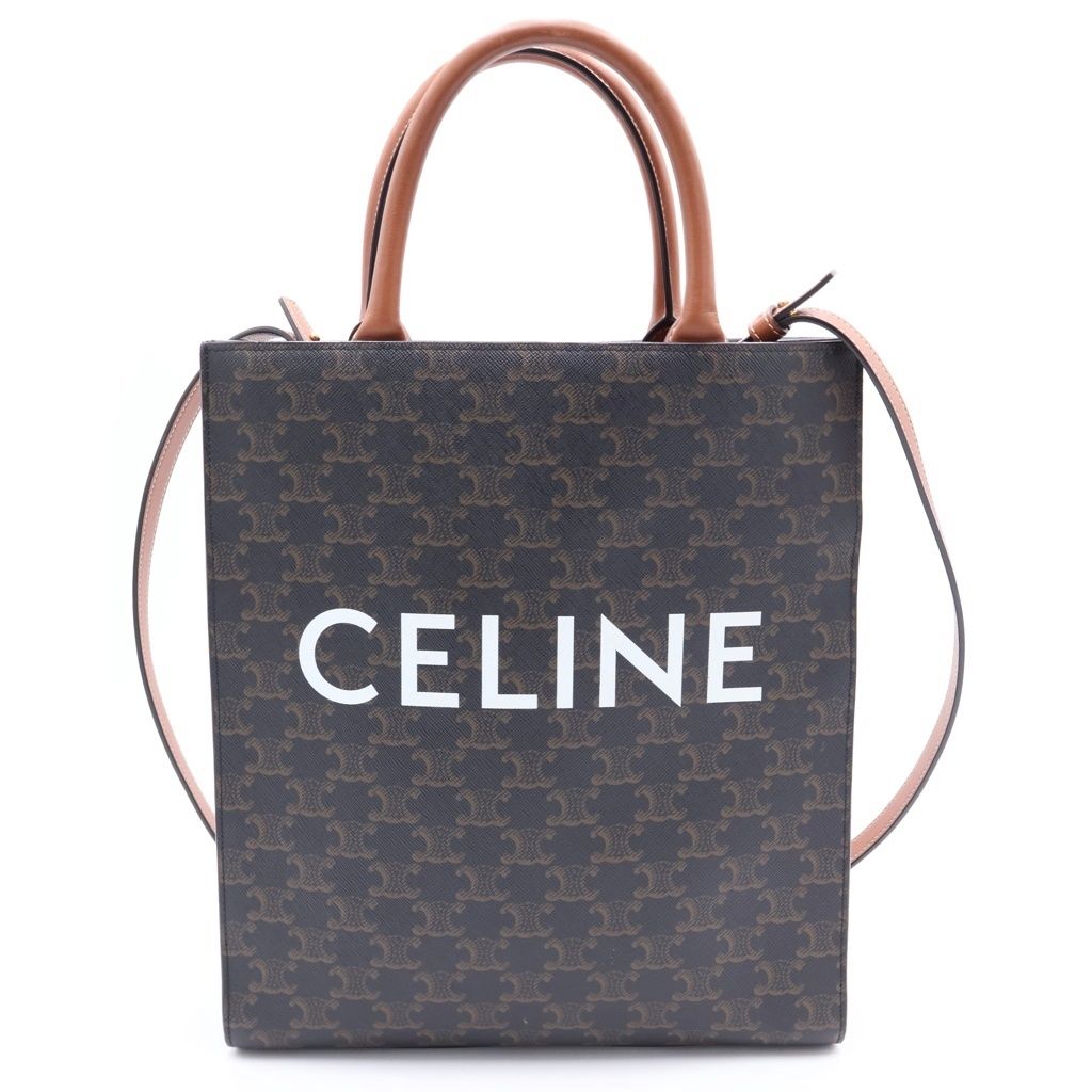 CELINE (セリーヌ) トリオンフ バーティカルカバ スモール PVC レザー 2WAY ハンドバッグ ショルダーバッグ トートバッグ ブラウン