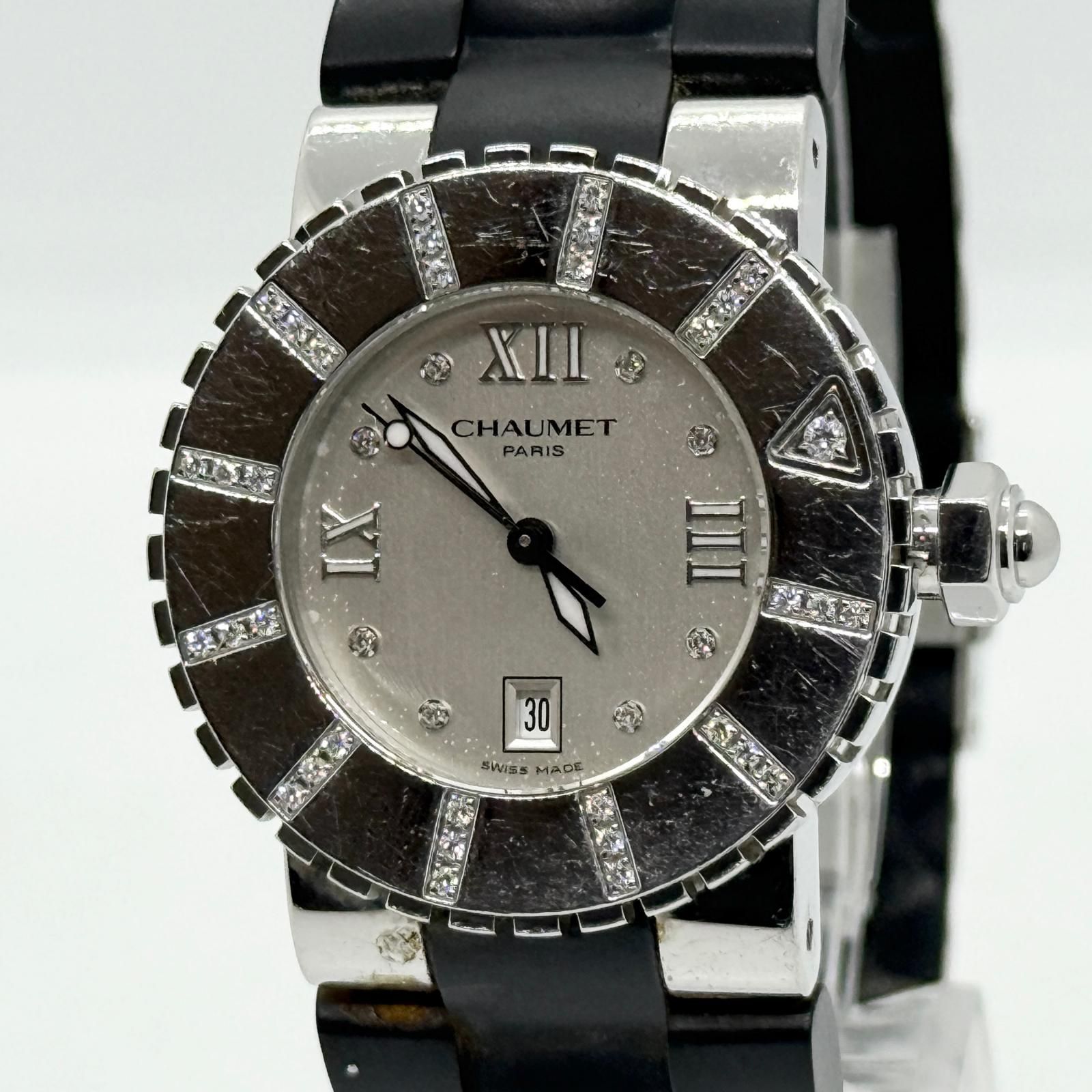 Chaumet ショーメ WATER RESISTANT 100M/333FT クラスワン 622B-00390 シルバー QZ ユニセックス ダイヤベゼル 8Pダイヤ 腕時計 訳あり