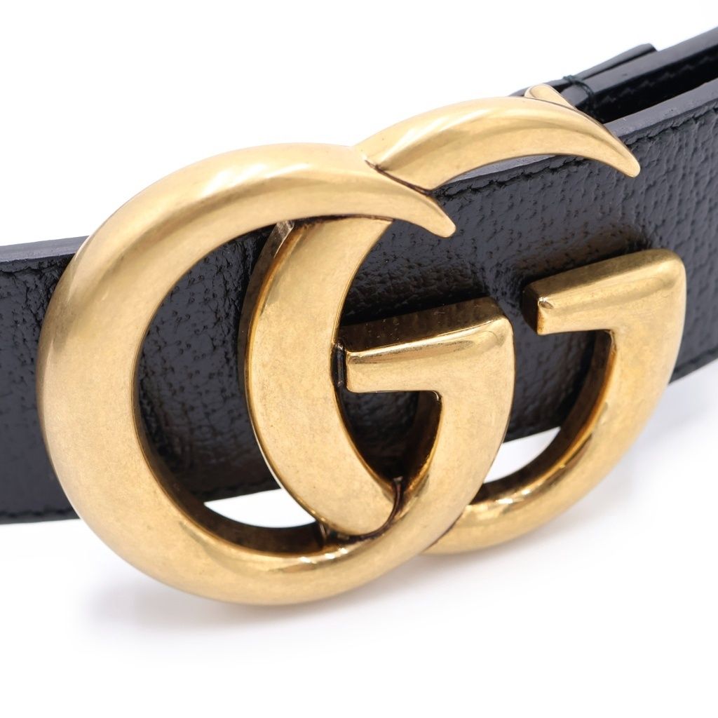 GUCCI (グッチ) GGマーモント レザーベルト ブラック レザー 85/34