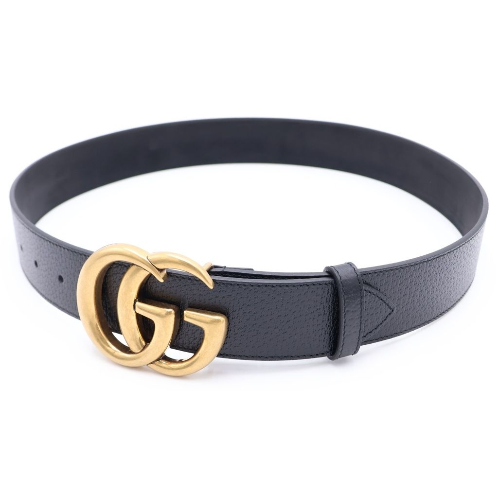 美品　GUCCI ベルト ブラック ゴールド　グッチ マーモント　GG GUCCI (グッチ) GGマーモント レザーベルト ブラック レザー 85/34