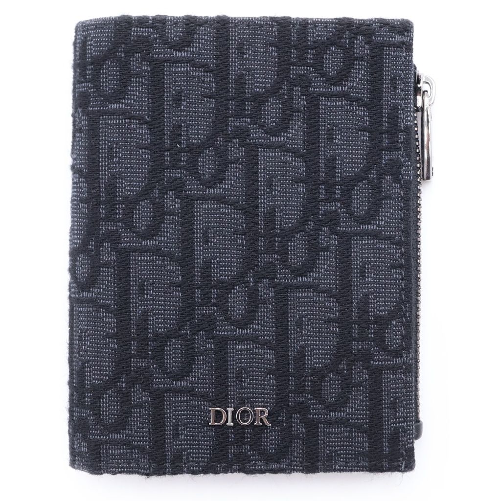 DIOR (ディオール) オブリーク キャンバス×レザー バーティカル 二つ折り財布 コンパクトウォレット カードケース コインケース ネイビー