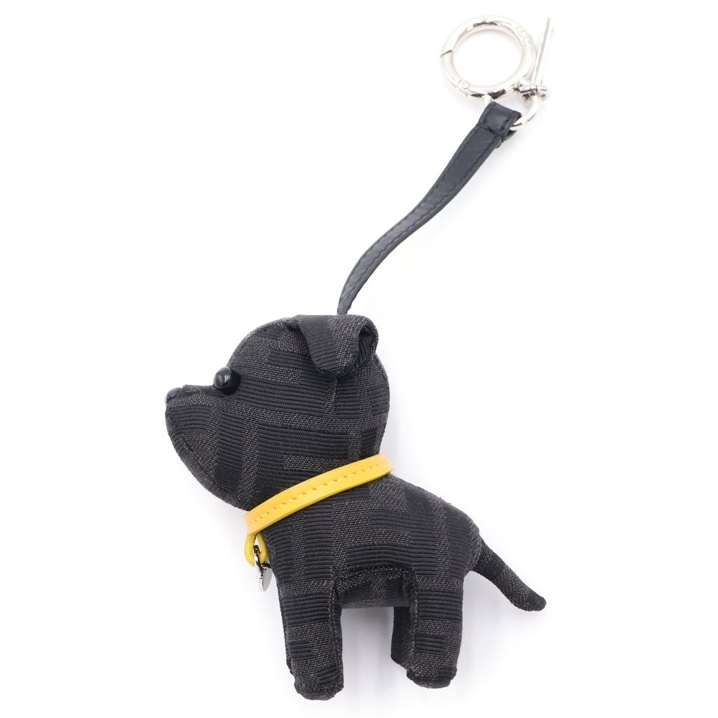 FENDI (フェンディ) ITO FF ジャカード ドッグ 犬 バッグチャーム キーリング キーホルダー ブラック 7AP064AL8IF0R2A シルバー金具