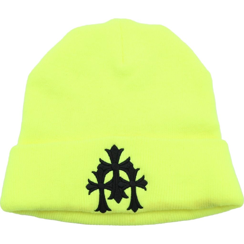 CHROME HEARTS (クロムハーツ) WACH CAP CROSS ワッチキャップ セメタリークロスデザイン ビーニー 帽子 イエロー ‐