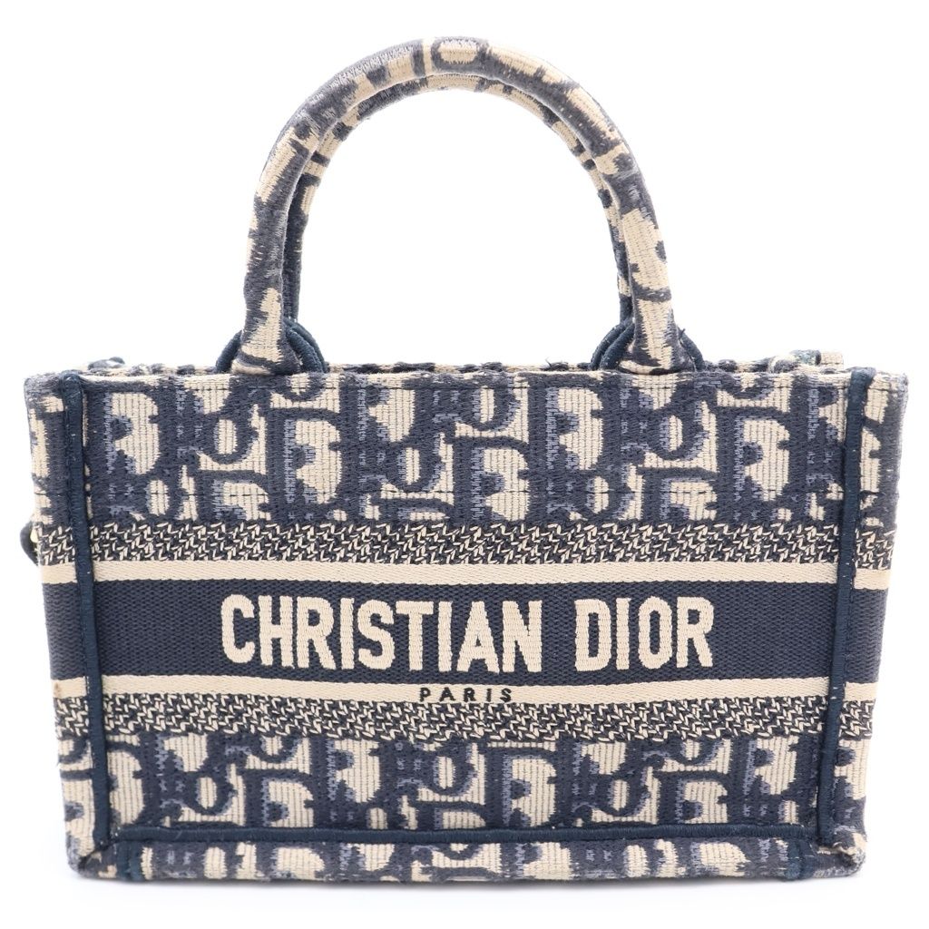 Christian Dior (クリスチャンディオール) ブックトート ミニ オブリーク トートバッグ ジャガードキャンバス ベージュ/ネイビー S5573CRIW_M928