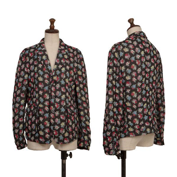 トリココムデギャルソンtricot COMME des GARCONS フローラルプリントレーヨン中綿ジャケット 黒マルチS