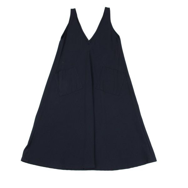 ワイズY's ウールレーヨンVネックノースリーブワンピース 紺M位