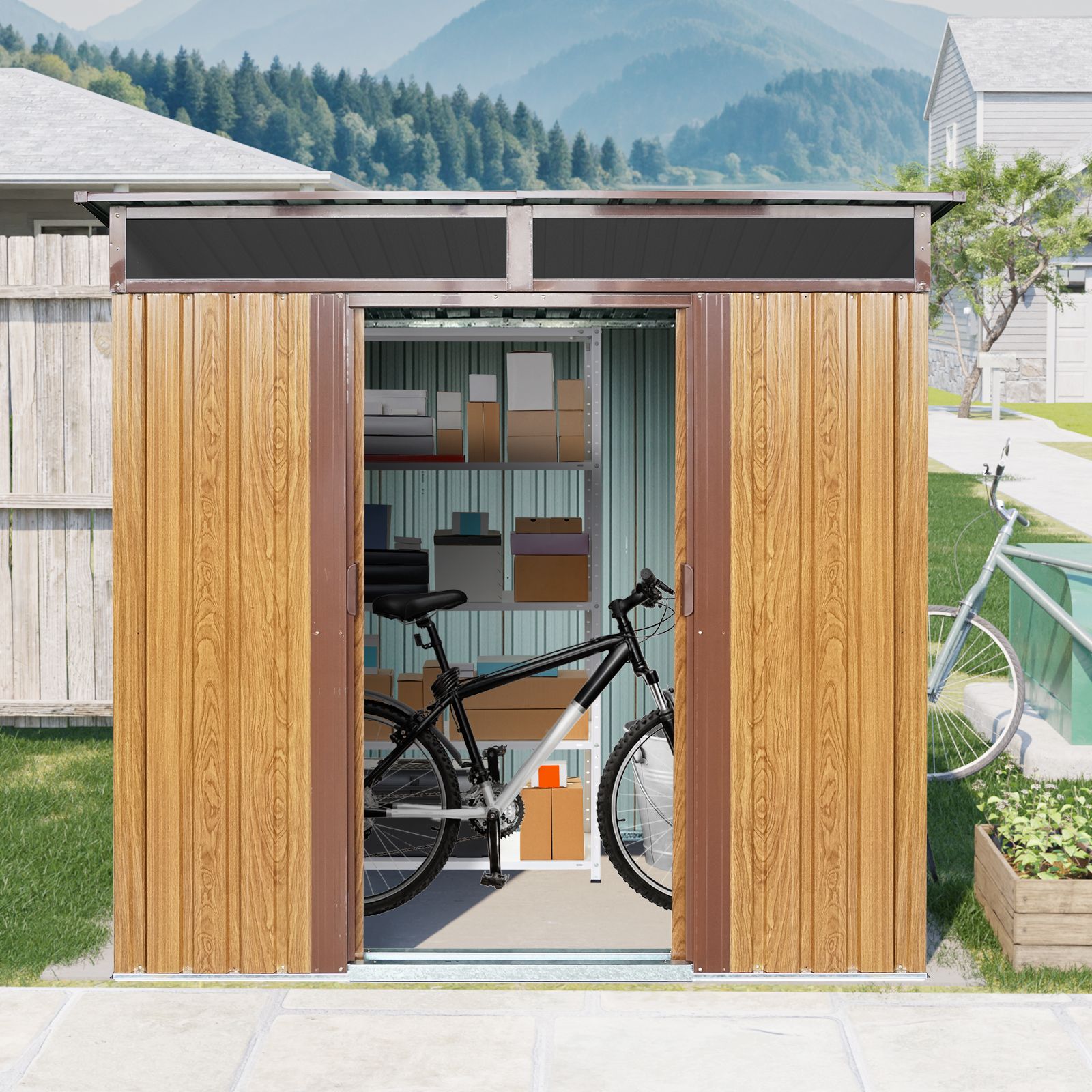 物置 屋外収納庫 収納小屋 スチール物置 引き戸 両開き 幅195×奥行150