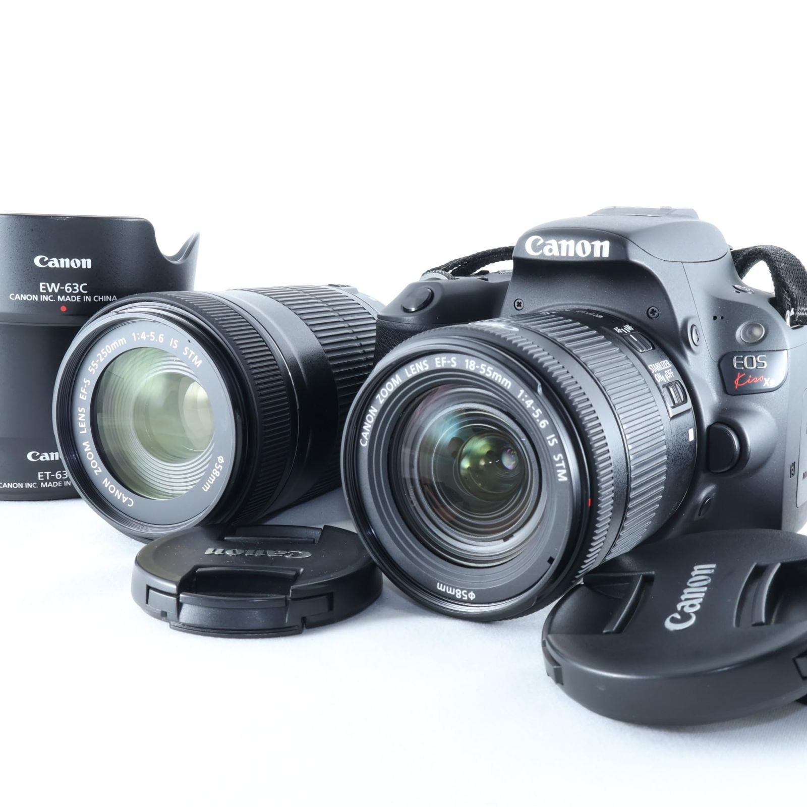 【良品】《 ショット数 15588回》Canon デジタル一眼レフカメラ EOS Kiss X9 ブラック ダブルズームキット EF-S18-55mm/EF-S55-250mm付属