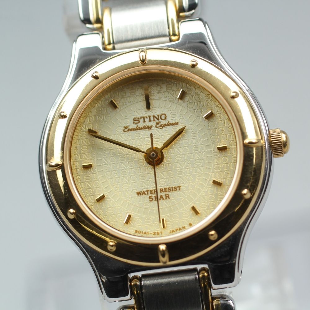 【稼働品】 CASIO STN-614 ゴールド シルバー デッドストック 純正ブレス クオーツ レディース 腕時計 #15880