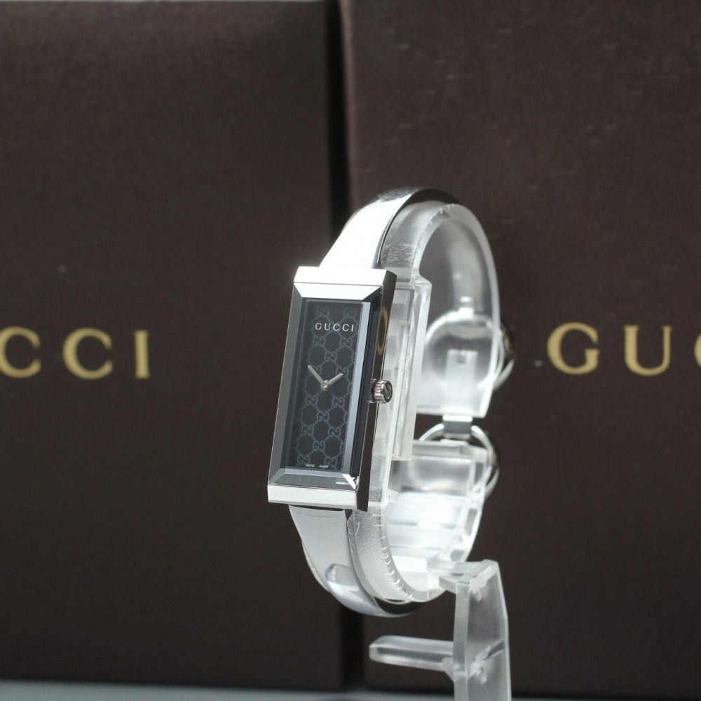 【稼働品】 GUCCI 127.5 ブラック シルバー 純正ブレス 元箱 説明書 クオーツ レディース 腕時計 #15274