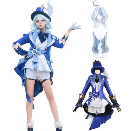 ms[神併良品] フリーナ コスプレ ウィッグ付き 水神 原神 コスプレ衣装 フルセット コスチューム 大人用 仮装 文化祭 Genshin Furina cosplay (フリーナ ウィッグ付き,M)