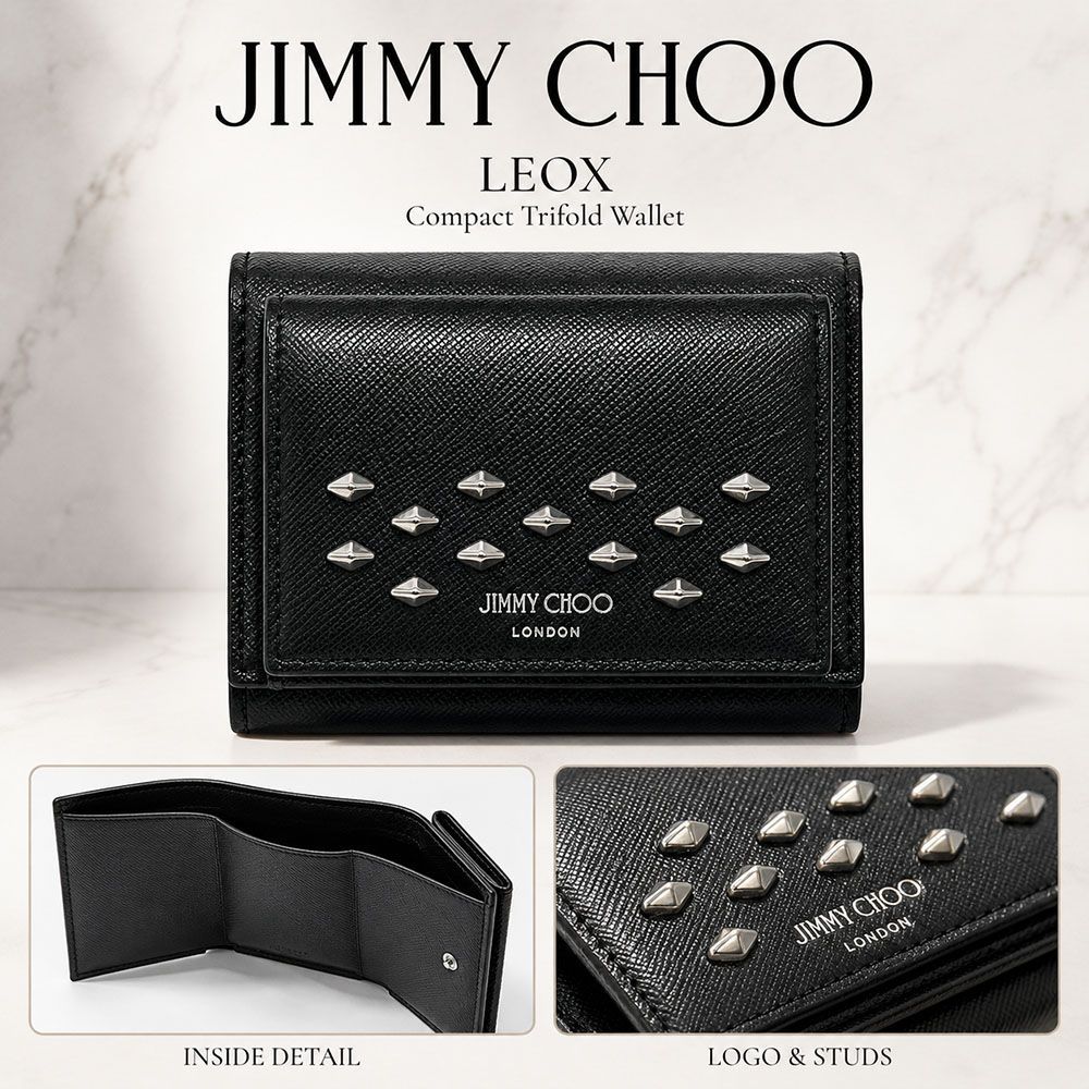 jimmychoo財布 新品 JIMMY CHOO ジミーチュウ LEOX J000175883 三つ折り財布 メンズ