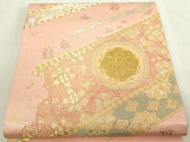 平和屋本店▼六通柄袋帯　花鳥文　純金厚板　大丸謹製　正絹　逸品　DABI4615sf
