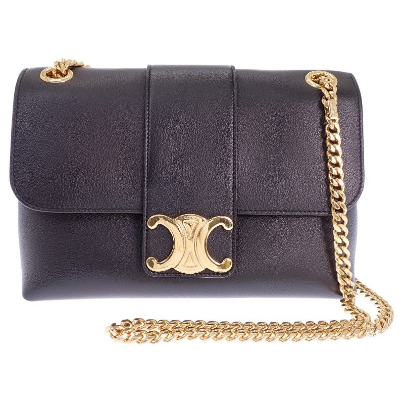 セリーヌ CELINE ヴィクトワール ミディアム チェーン ショルダーバッグ 115853FDU.38NO 2wayバッグ トリオンフ カーフ ブラック ゴールド金具 レディース【中古】【Aランク】