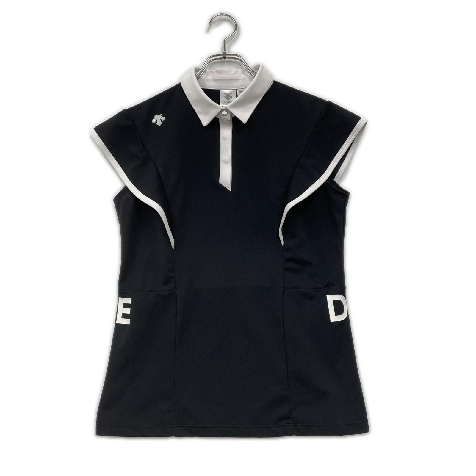 中古 レディース デサントゴルフ DESCENTE GOLF 半袖ポロシャツ L 黒 ブラック 速乾 UV