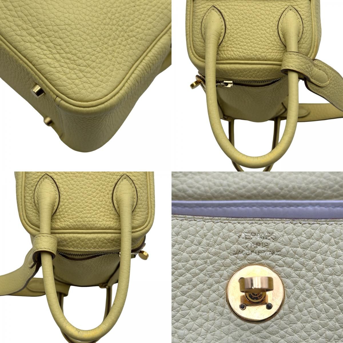 エルメス HERMES リンディミニ ヴェルソ Z刻印 ジョーヌプッサン ゴールド金具 ラムスキン レディース ショルダーバッグ