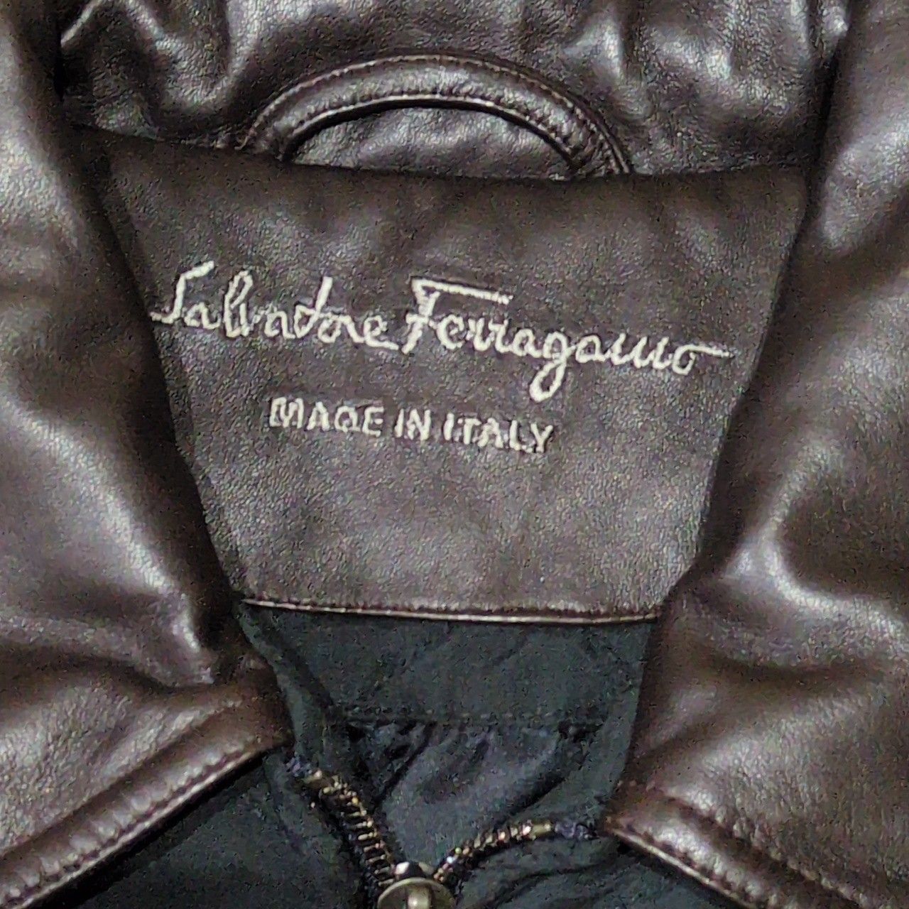 Salvatore Ferragamo 90-00's 襟レザー切替 キルティングジップ