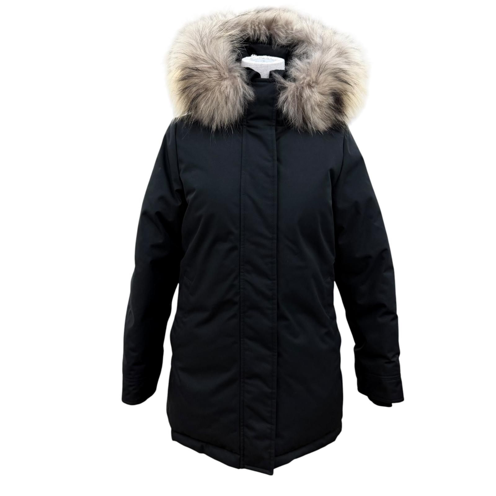 美品☆Pyrenex ピレネックス BORDEAUX ラクーンファー・フード付 ZIP UP ダウンコート ダウンジャケット ブラック 36 正規品 レディース 28,080円