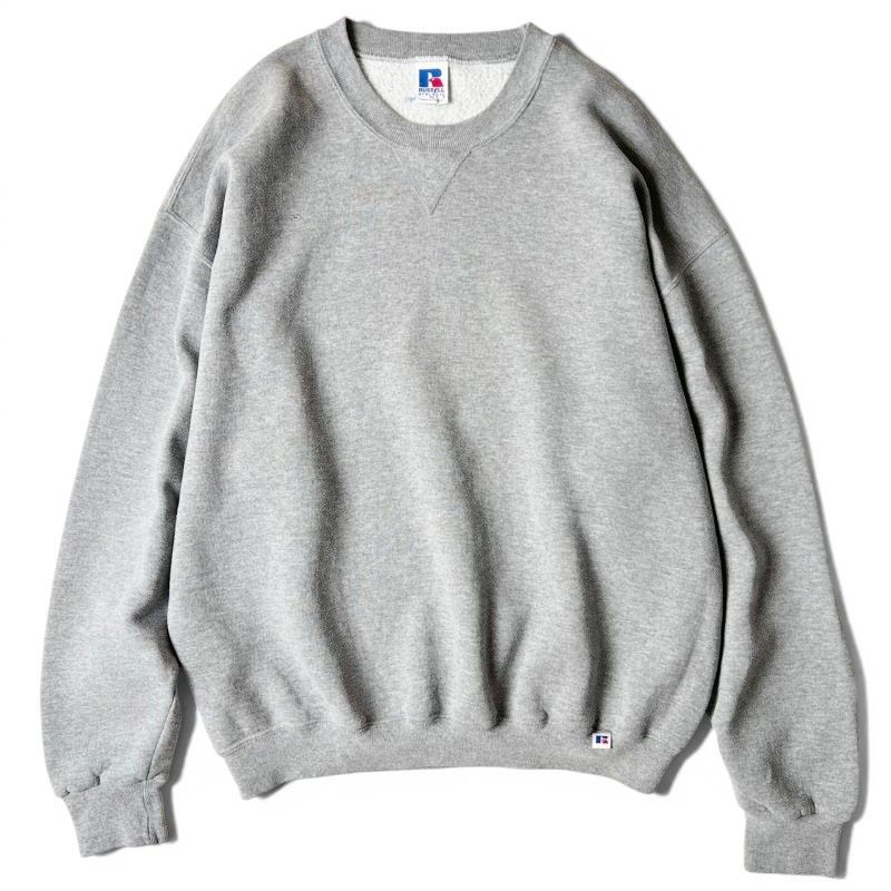 90s RUSSELL 無地 前V スウェット トレーナー XL / 90年代 オールド ラッセル 裏起毛 霜降り グレー スエット