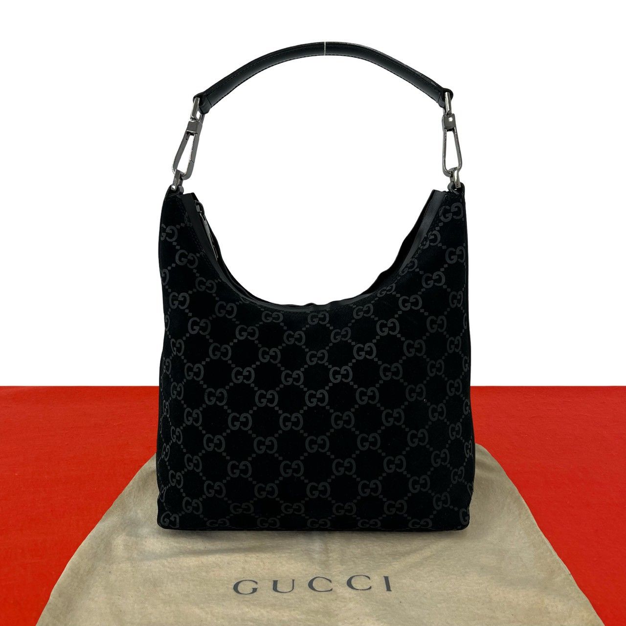 極 美品 保存袋付き GUCCI グッチ GG 柄 ロゴ レザー 本革 ハンドバッグ ワン ショルダーバッグ ミニ トートバッグ ブラック 39647