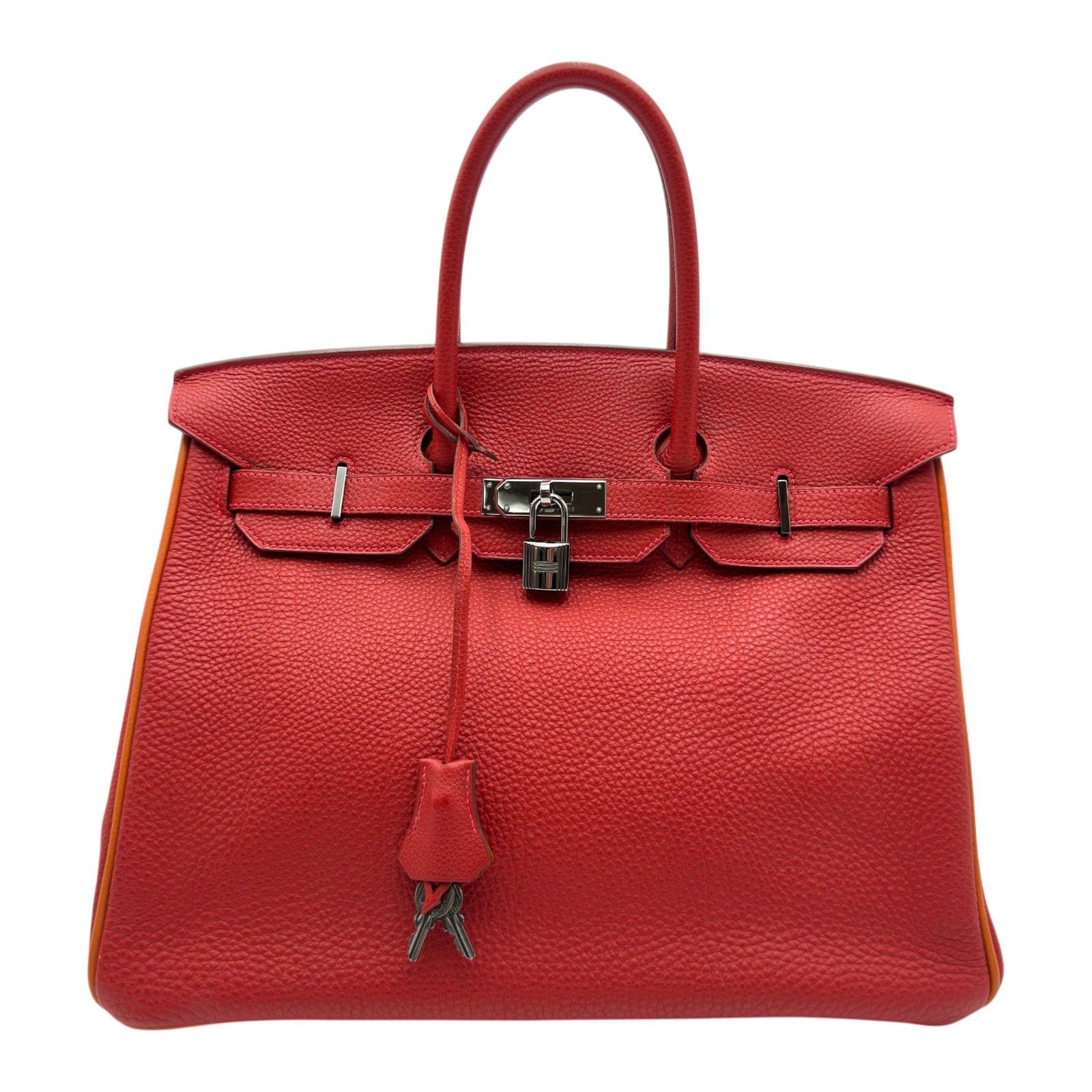 エルメス HERMES バーキン35 バイカラー □I刻 ルージュガランス/オレンジ シルバー金具 トゴ レディース ハンドバッグ
