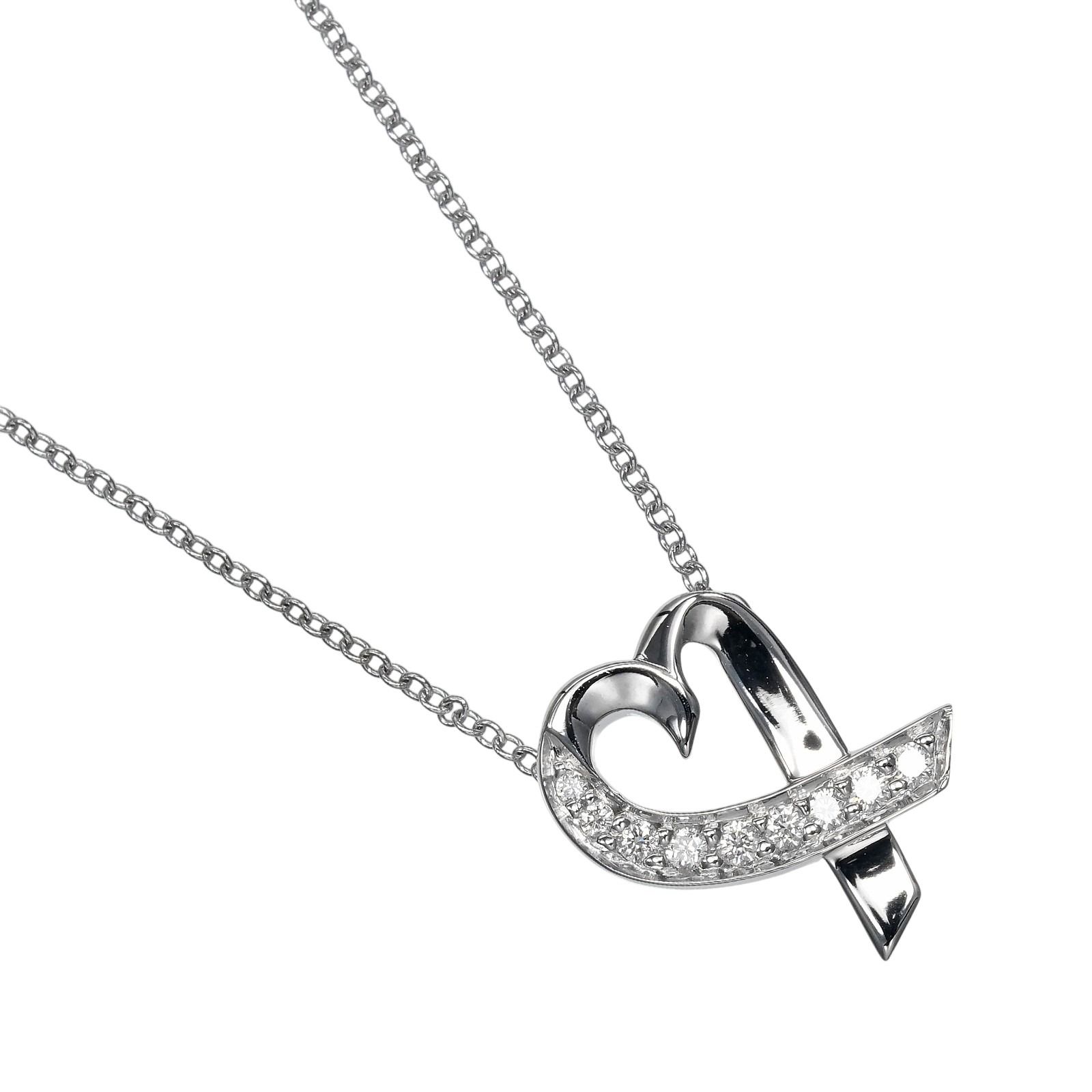 【TIFFANY&Co.】ティファニー ラビングハート K18ホワイトゴールド×ダイヤモンド レディース 3.39g ネックレス