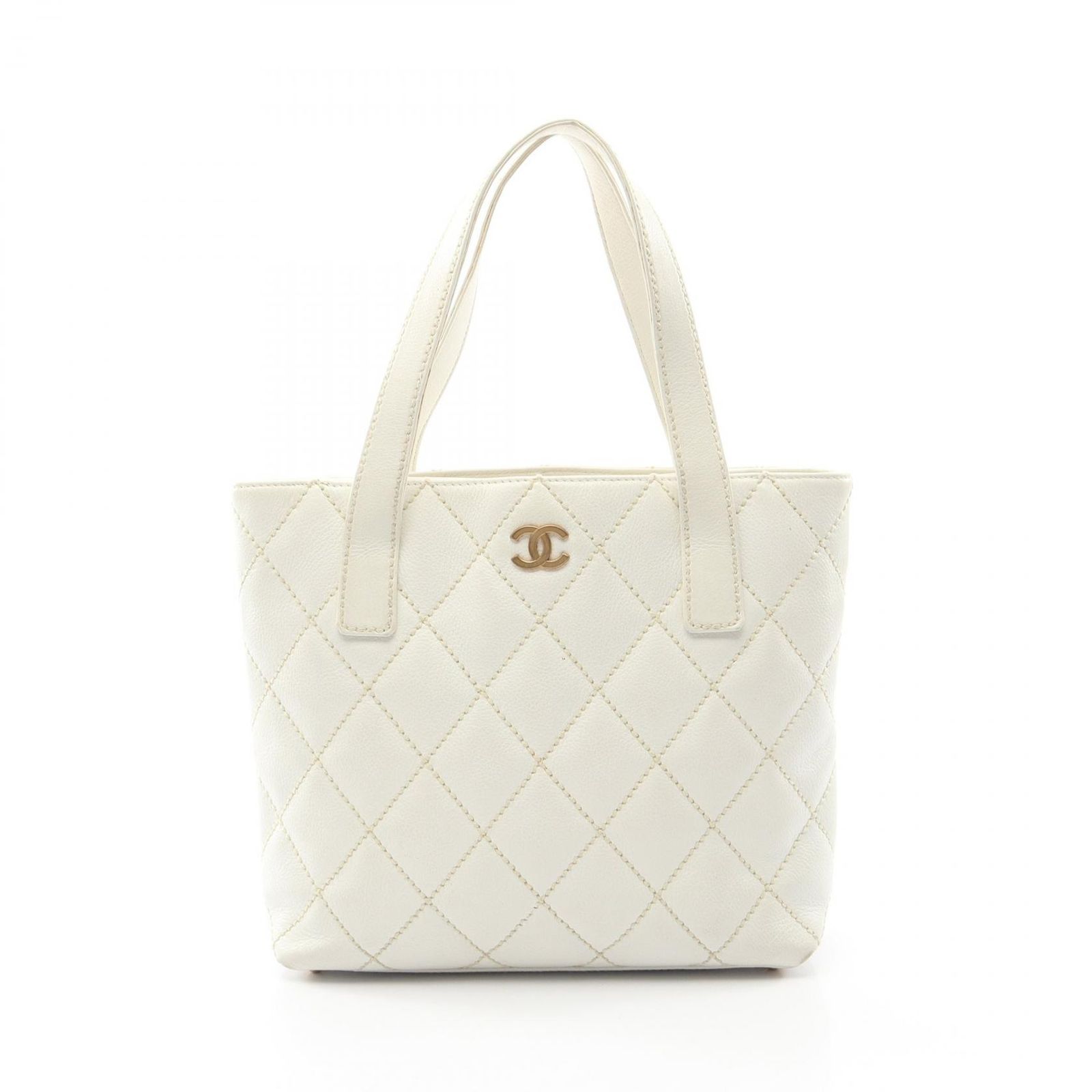 シャネル CHANEL トートバッグ ワイルドステッチ ホワイト レザー ワイルドステッチ ハンドバッグ レディース Used B