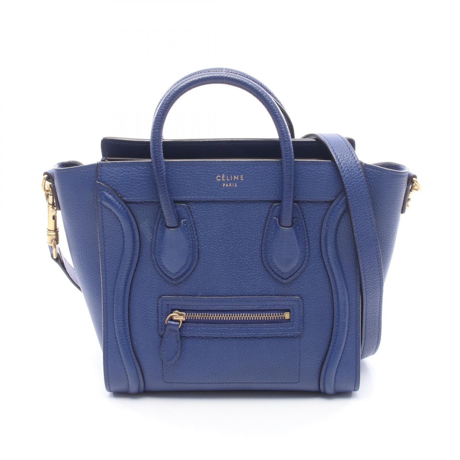 セリーヌ CELINE ハンドバッグ ラゲージ ナノショッパー 2WAY ブルー レザー ラゲージ ナノ ショッパー レディース Used B