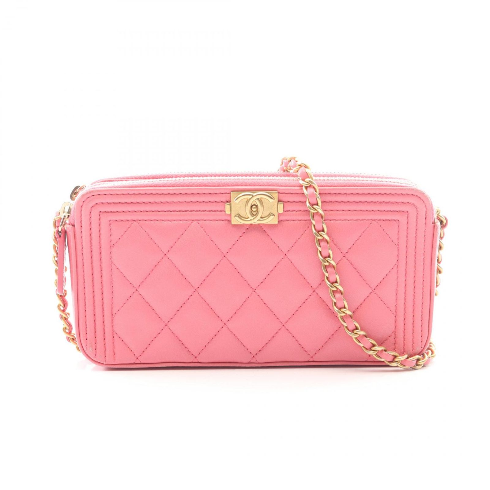 シャネル CHANEL ショルダーバッグ ボーイシャネル ピンク ラムスキン（羊革） ボーイシャネル フォンケース チェーンウォレット レディース Used B 136,900円