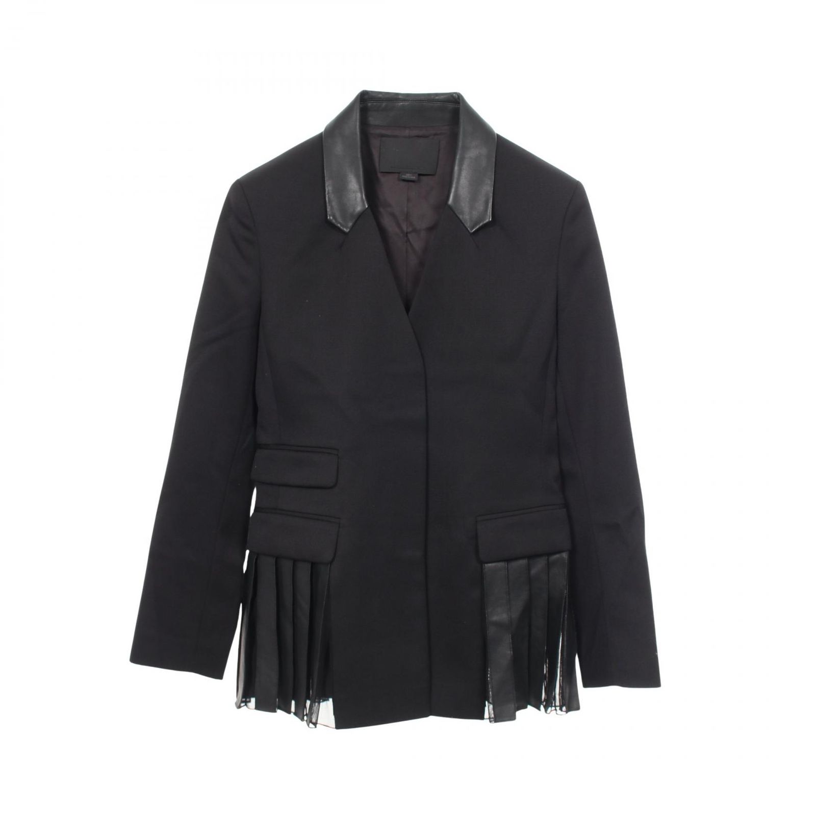アレキサンダーワン alexanderwang テーラードジャケット レザー切替 レースヘム ブラック ウール ジャケット レディース Used B 23,902円