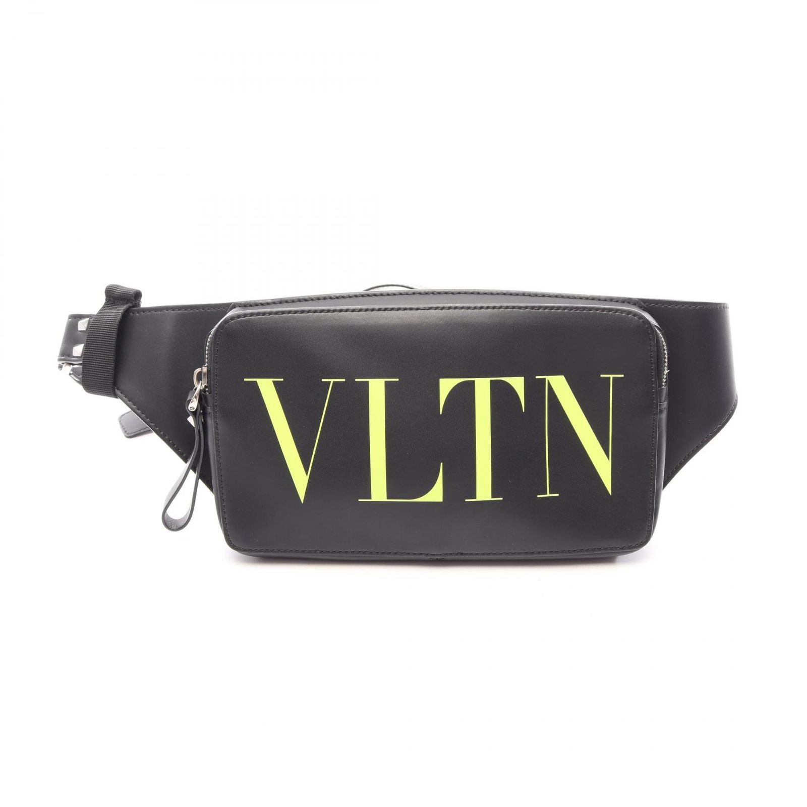 ヴァレンティノ・ガラヴァーニ Valentino Garavani ウエストバッグ ボディバッグ VLTNロゴ ブラック/ライム レザー VLTNロゴ ベルトバッグ メンズ Used A
