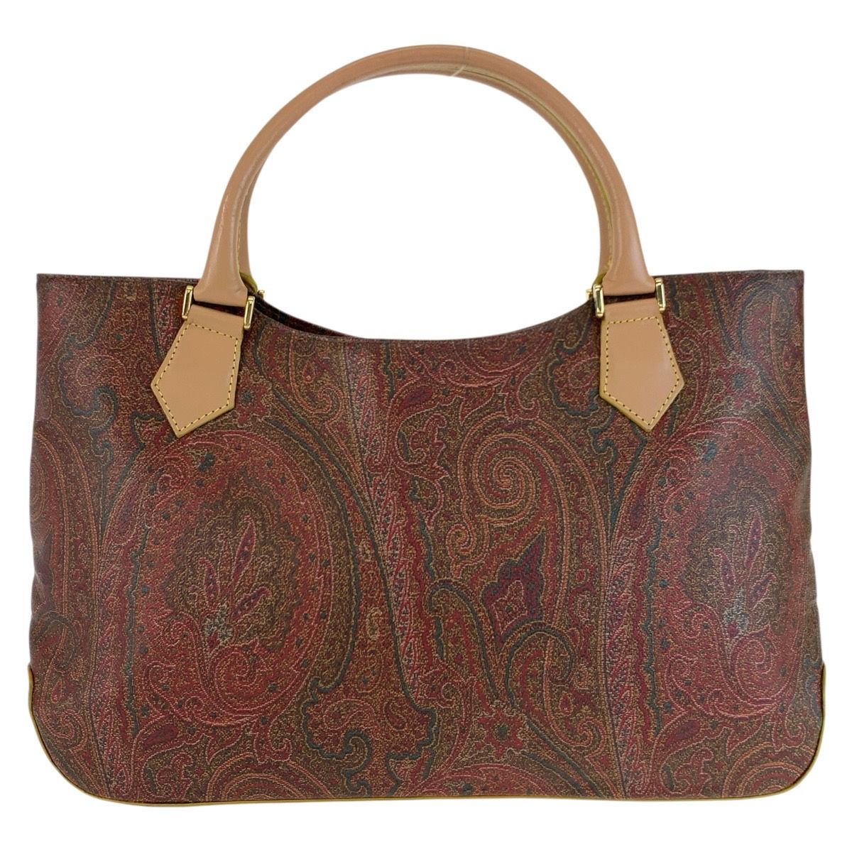 美品 ETRO エトロ ペイズリー柄 ブラウン ゴールド金具 PVC 1457-9906