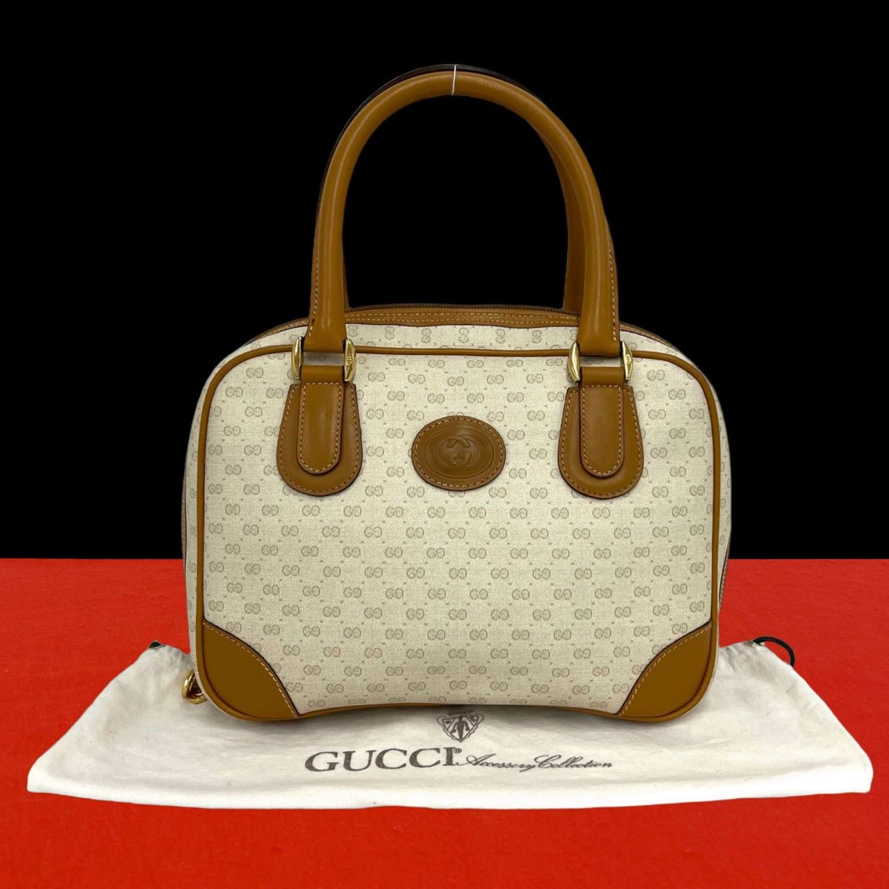 極 美品 GUCCI グッチ オールドグッチ マイクロGG ロゴ レザー 本革