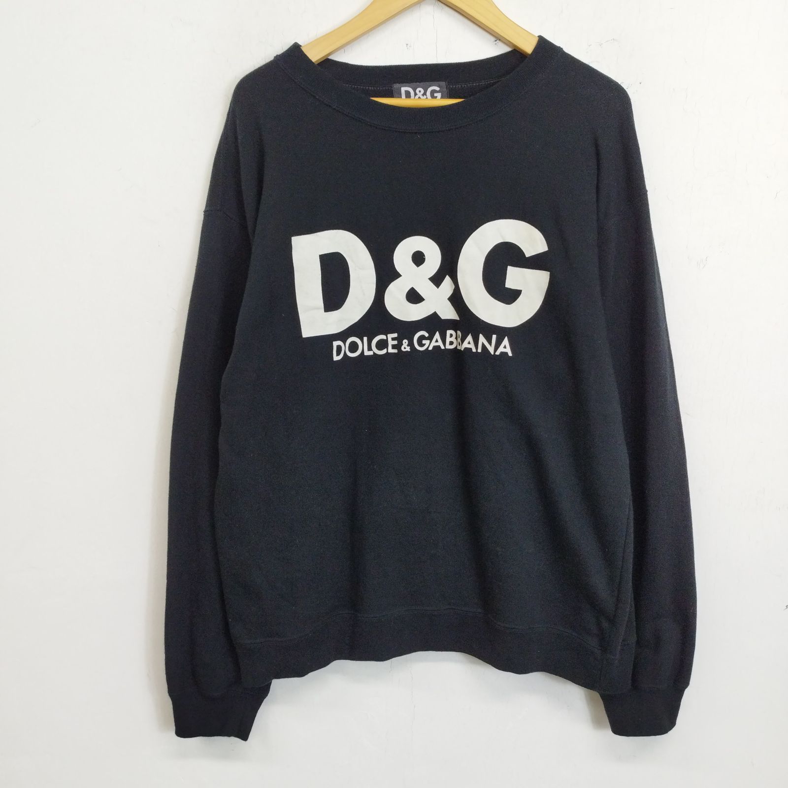 90s D&G DOLCE&GABBANA ドルチェアンドガッバーナ スウェット ロゴ トレーナー プルオーバー ビッグロゴ フロント プリント archive 古着 VINTAGE ブラック 50 G696