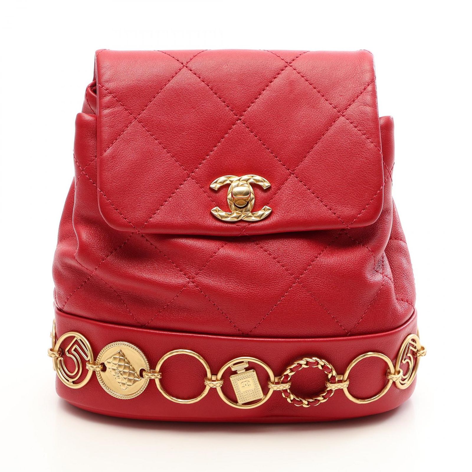 シャネル CHANEL リュックサック バックパック マトラッセ スモール チェーン AS4275 レッド ラムスキン（羊革） マトラッセ アイコンチャーム スモール チェーンバックパック
