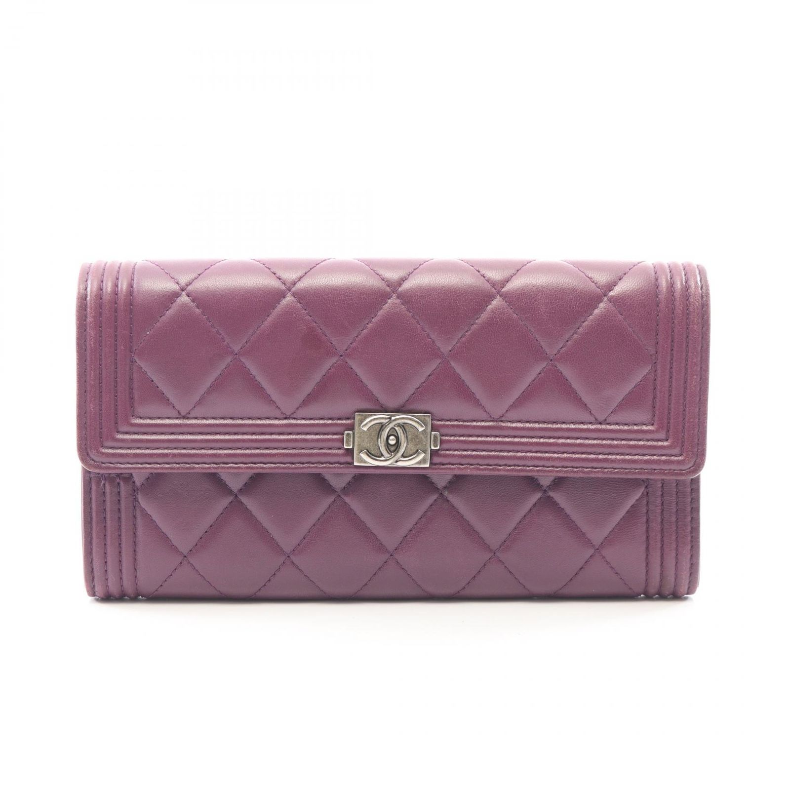 シャネル CHANEL 二つ折り長財布 ボーイシャネル パープル ラムスキン（羊革） ボーイシャネル ZIP長財布 レディース Used B