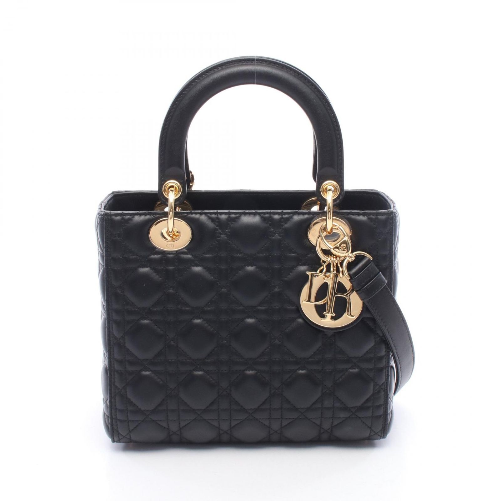 ディオール Dior ハンドバッグ レディディオール カナージュ 2WAY CAL44550 ブラック レザー レディーディオール 2way トート ミディアム レディース Used A