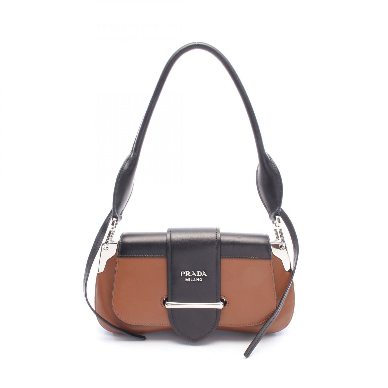 プラダ PRADA ショルダーバッグ CITY CALF 1BD168 ブラウン/ブラック レザー シドニー ハンドバッグ レディース Used A