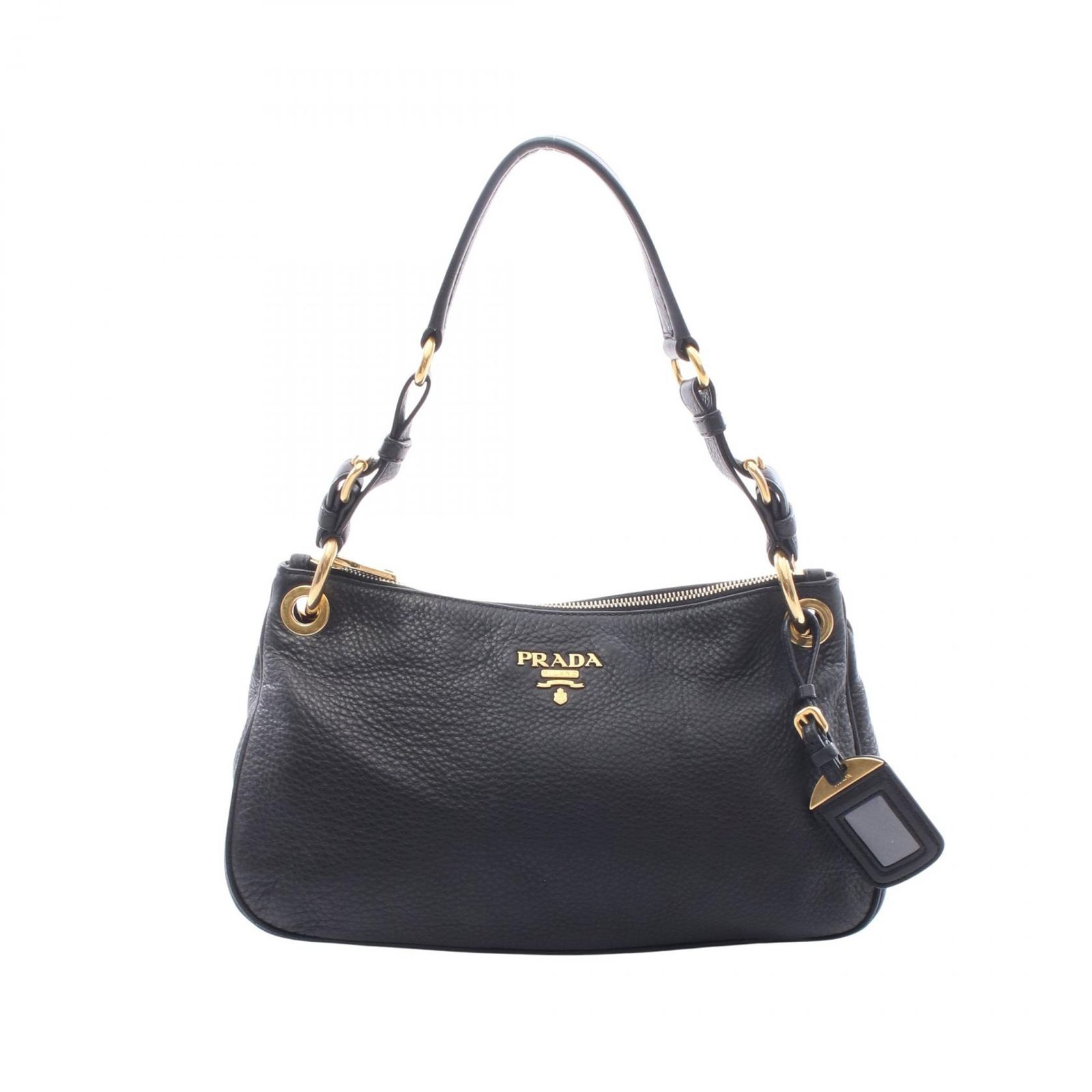 プラダ PRADA ショルダーバッグ VIT.DAINO B4894M ブラック レザー メタルロゴ ワンショルダーバッグ レディース Used A