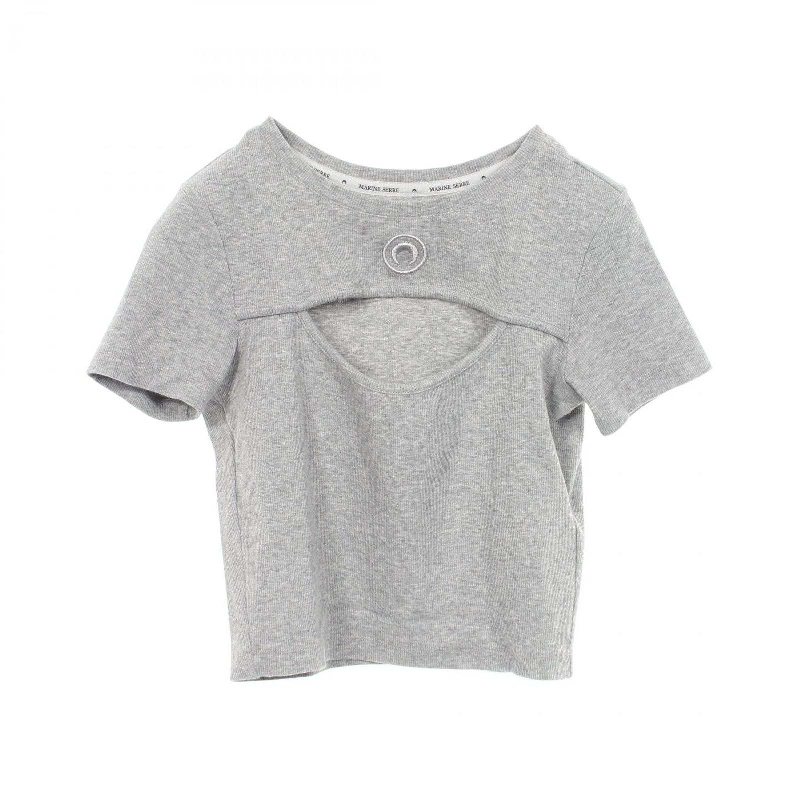 マリーンセル MARINE SERRE 半袖Tシャツ ムーンロゴ リブジャージー カットアウト コットン カットソー レディース Used A