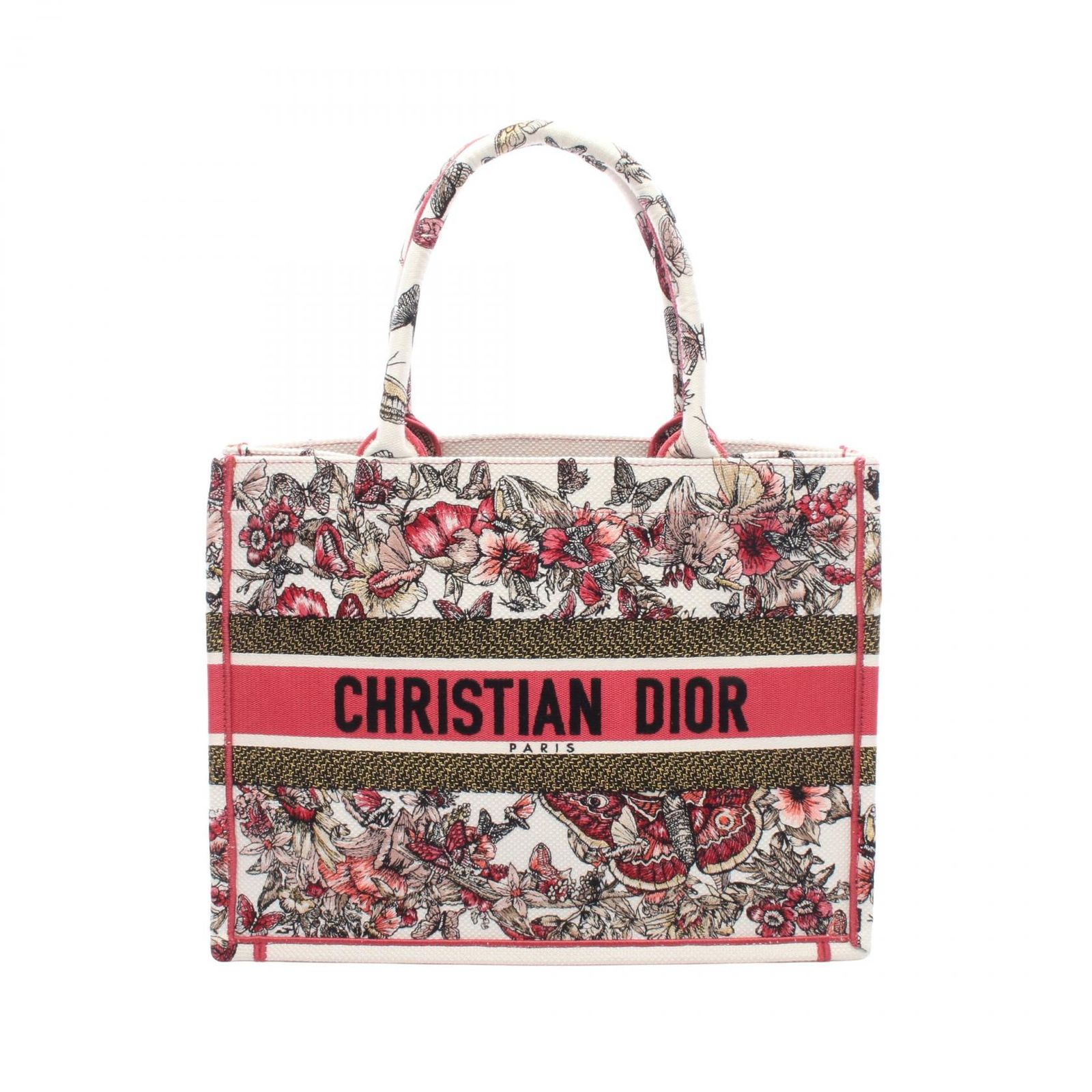 ディオール Dior トートバッグ BOOK TOTE ブックトート ミディアム M1296ZRHQ_M884 ピンク/ホワイト/マルチ キャンバス バタフライ フラワー ブックトート ミディアム