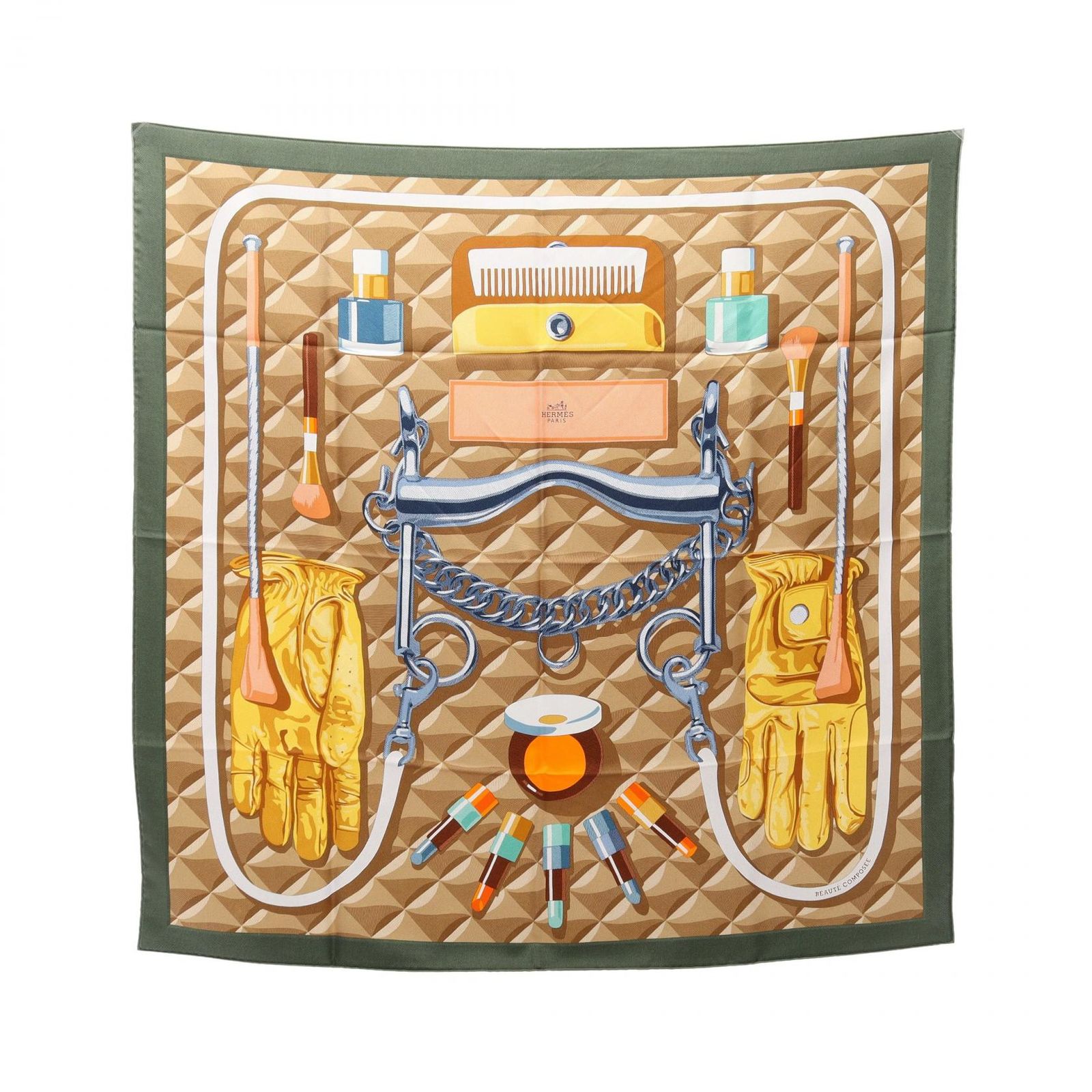 エルメス HERMES スカーフ カレ90 BEAUTE COMPOSEE ベージュ シルク カレ90 BEAUTE COMPOSEE レディース Used A