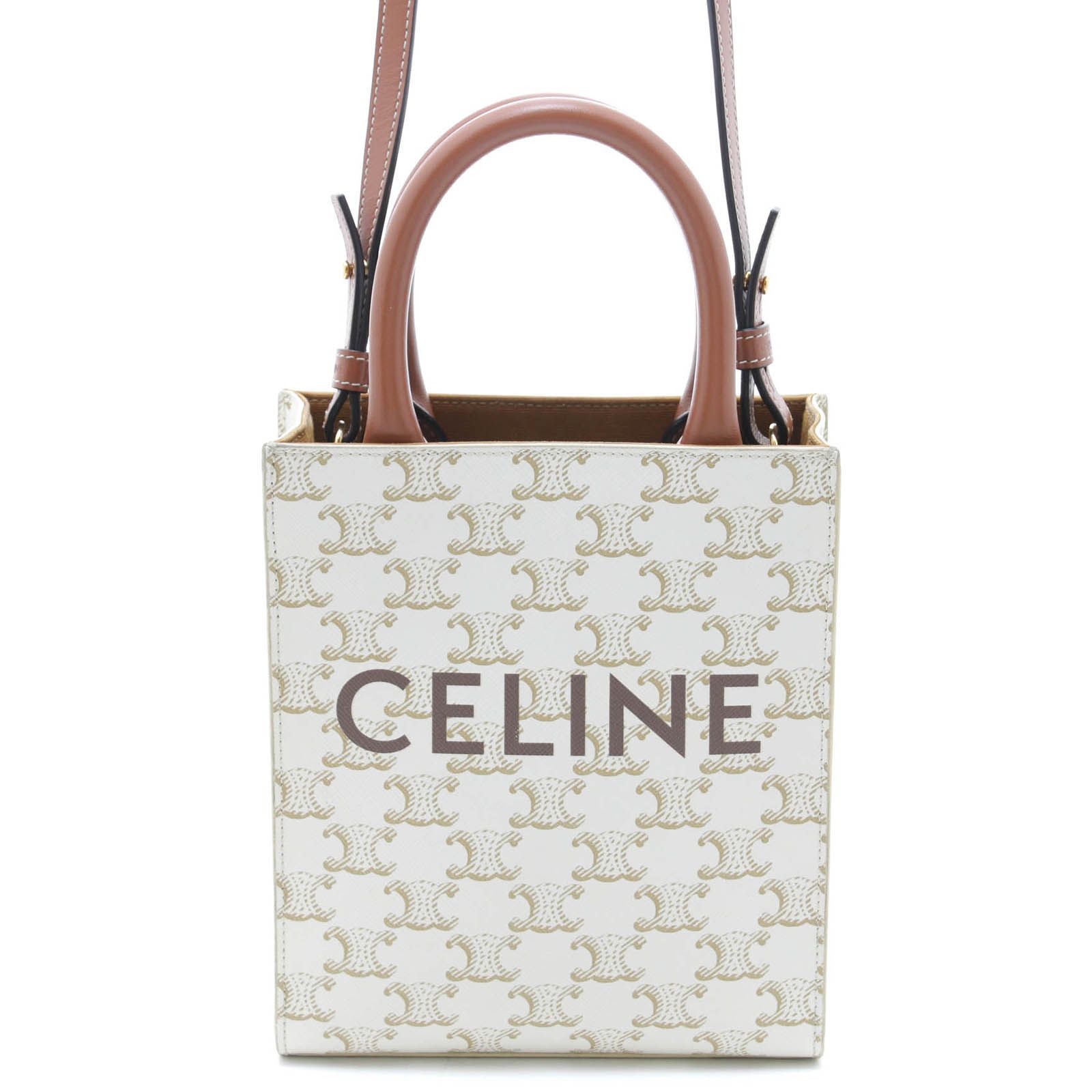 CELINE セリーヌ トリオンフ ミニ バーティカル カバ ホワイト/ブラウン PVC/レザー 194372BZK.01BC ショルダーバッグ カーフ/PVC PVC ブラウン レディース【中古】436